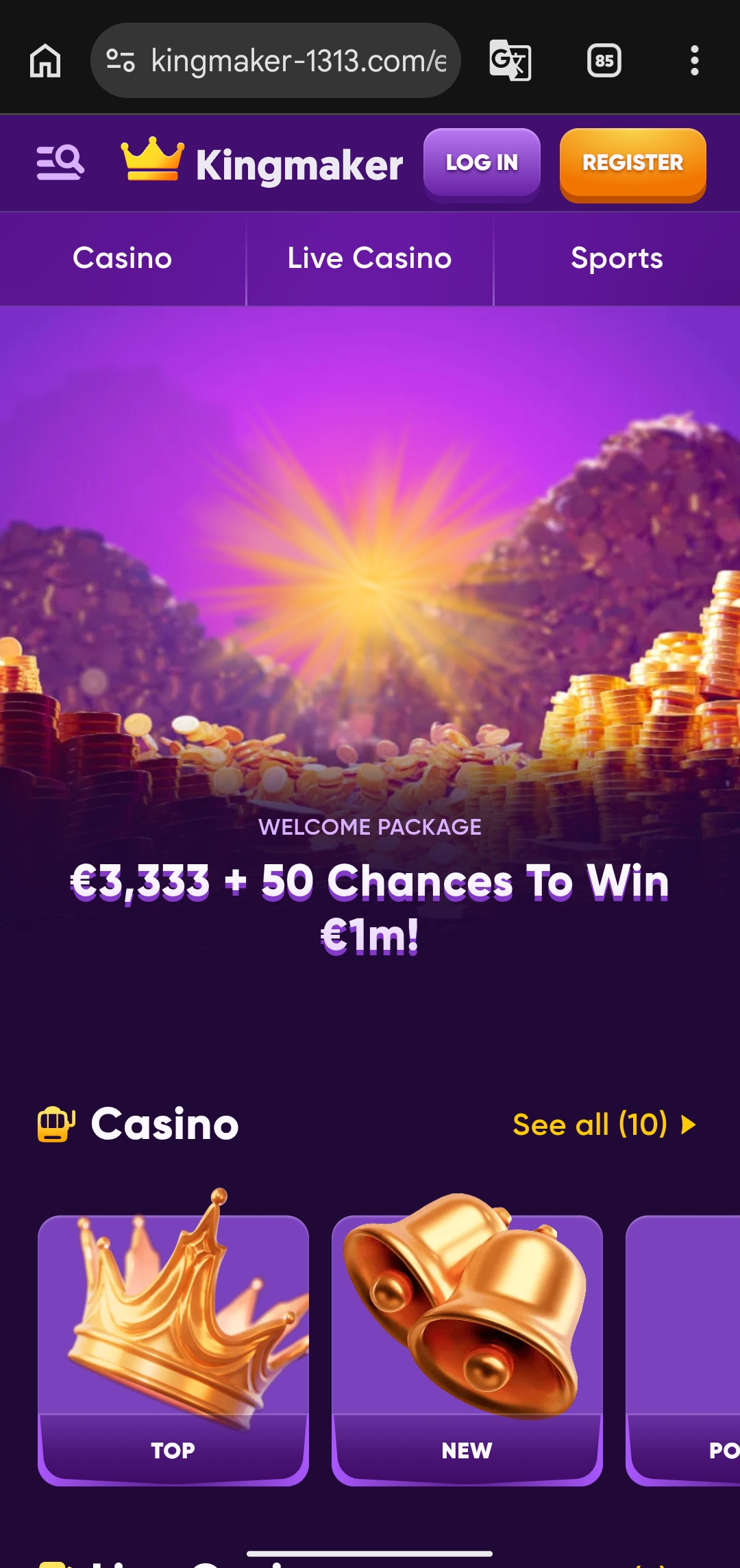 Kingmaker Casino Mobile Interface