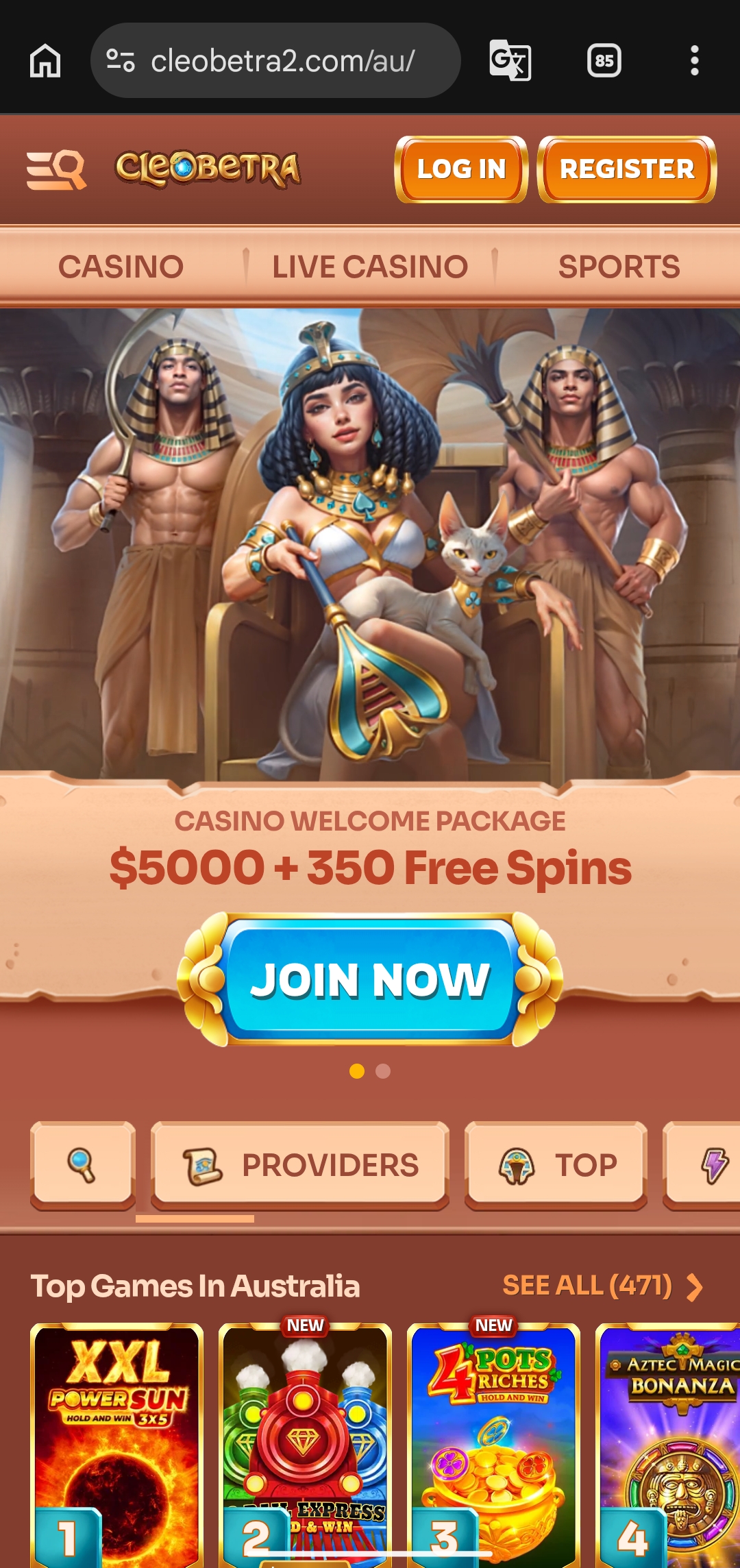 CleoBetra Casino Mobile Interface