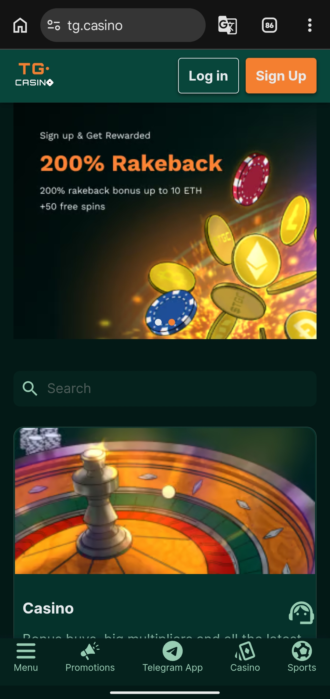 TG Casino Telegram Bot Interface